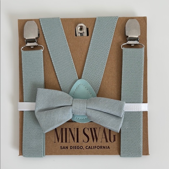 Light Blue Bow Tie and Suspenders Set and 5 ties - Picture 3 of 7